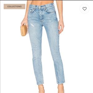 High rise grlfrnd denim straight leg jeans